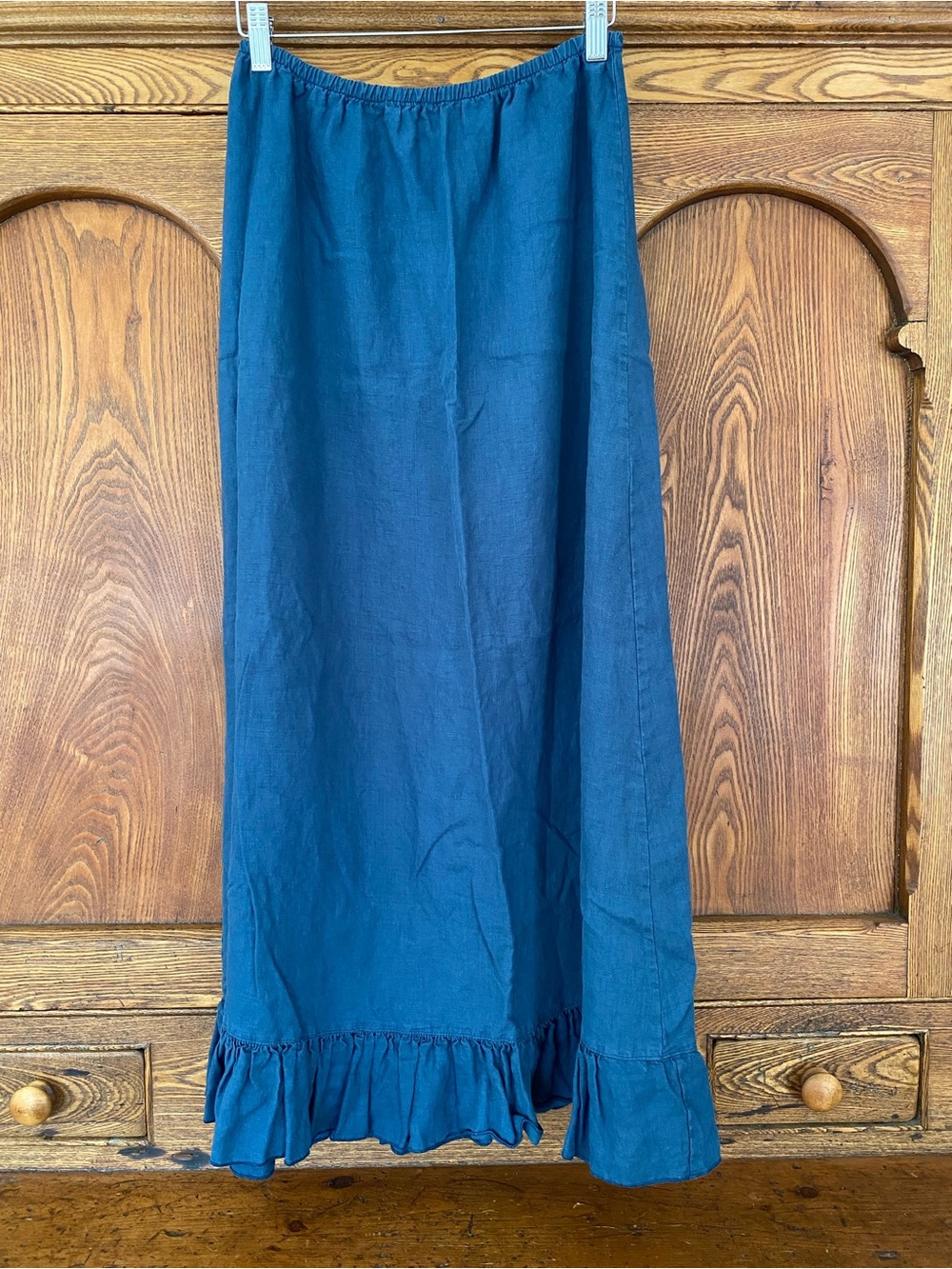 Bryn Walker teal blue linen midi skirt ruffle M